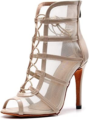 Goettin Women's Latin Dance Shoes Strap Strap Dance Shoes High Heel 10cm 4" Suede Bottom