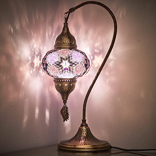 Turkish Moroccan Tiffany Style Handmade Colorful Mosaic Table Bedside Night Swan Neck Lamp Shade